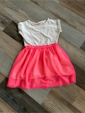 Cat & Jack Girls Multi color Cream Bright Pink Tulle Dress Sz M Party